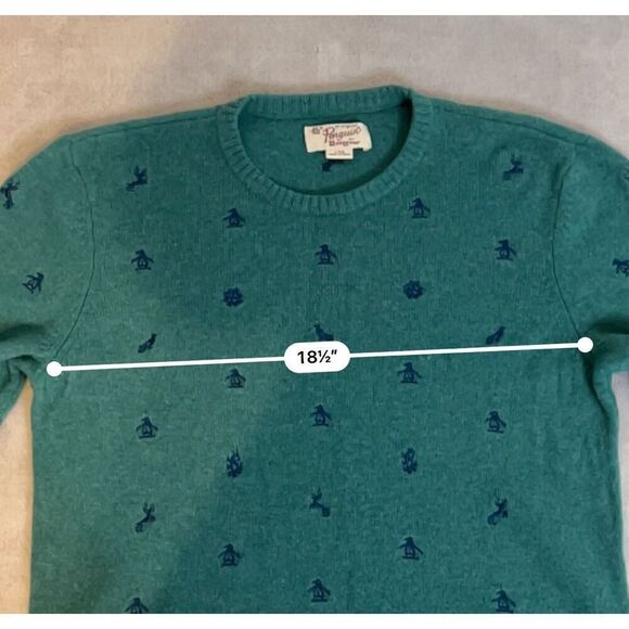 Penguin Sweater Mens Teal LambsWool Pullover LARGE - Picture 8 of 9